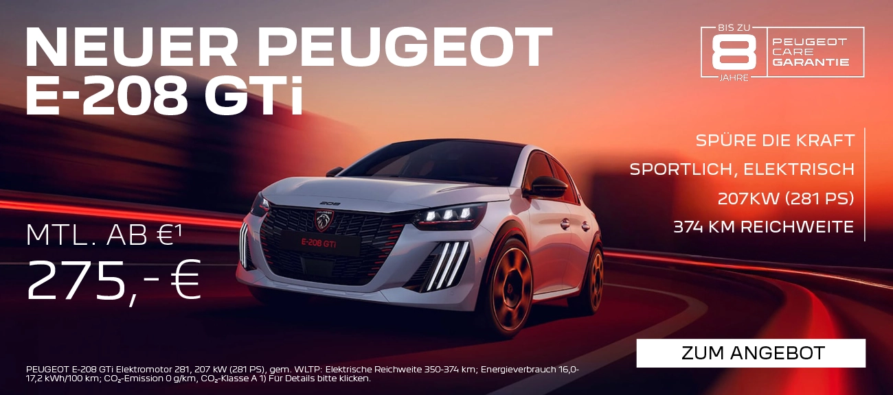 Online der neue Peugeot E-208 GTI